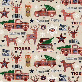 Auburn University Tigers Cotton Fabric with Christmas Print Auburn University Tigers Cotton Fabric with Christmas Print