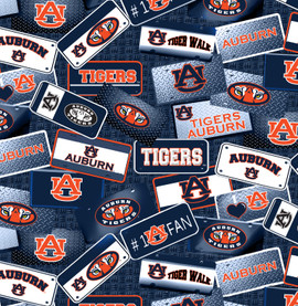 Auburn University Tigers Cotton Fabric with License Plate Print Auburn University Tigers Cotton Fabric with License Plate Print