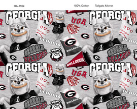 University of Georgia Bulldogs Cotton Fabric with Mascot Heather Print