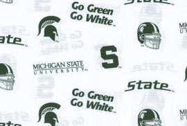 Michigan State University Spartans Cotton Fabric with White All Over Print and Matching Solid Cotton Fabrics Michigan State University Spartans Cotton Fabric with White All Over Print and Matching Solid Cotton Fabrics