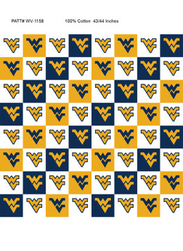 West Virginia University Mountaineers Cotton Fabric with Collegiate Check Print
