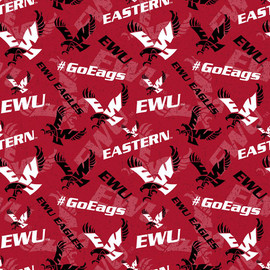 Eastern Washington University Eagles Cotton Fabric with Tone On Tone Print Eastern Washington University Eagles Cotton Fabric with Tone On Tone Print
