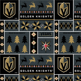 Las Vegas Golden Knights Fleece Fabric with Holiday Sweater Print-Sold By the Yard Las Vegas Golden Knights Fleece Fabric with Holiday Sweater Print-Sold By the Yard