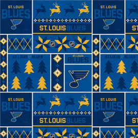 Saint Louis Blues Fleece Fabric with Holiday Sweater Print-Sold By the Yard Saint Louis Blues Fleece Fabric with Holiday Sweater Print-Sold By the Yard