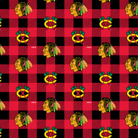 Chicago Blackhawks Fleece Fabric with Buffalo Plaid Print-Sold By the Yard Chicago Blackhawks Fleece Fabric with Buffalo Plaid Print-Sold By the Yard