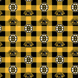 Boston Bruins Fleece Fabric with Buffalo Plaid Print-Sold By the Yard