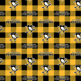 Pittsburgh Penguins Fleece Fabric with Buffalo Plaid Print-Sold By the Yard