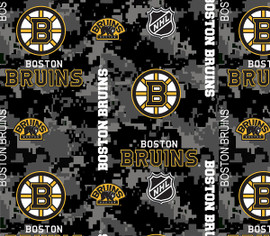Boston Bruins Fleece Fabric with Digi Camo Print-Sold By the Yard Boston Bruins Fleece Fabric with Digi Camo Print-Sold By the Yard