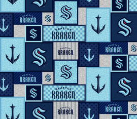 Seattle Kraken Fleece Fabric with Patch Design Print-Sold By the Yard Seattle Kraken Fleece Fabric with Patch Design Print-Sold By the Yard