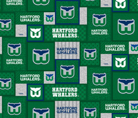Hartford Whalers Fleece Fabric with Patch Design Print-Sold By the Yard