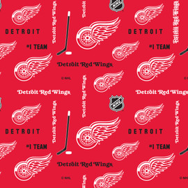 Detroit Red Wings Cotton Fabric with All Over Print Print