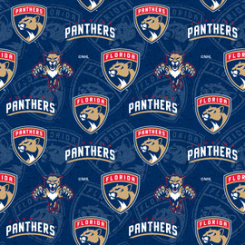 Florida Panthers Cotton Fabric with Tone on Tone Print Florida Panthers Cotton Fabric with Tone on Tone Print