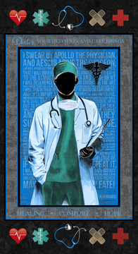Blue Male Doctor Cotton Quilting Panel by Sykel-24x44 Blue Male Doctor Cotton Quilting Panel by Sykel-24x44