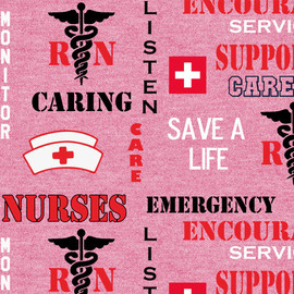 Nurses Care Cotton Fabric by Sykel-Cute Nurse and Care Pink Heather Nurses Care Cotton Fabric by Sykel-Cute Nurse and Care Pink Heather