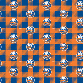 New York Islanders Fleece Fabric with Plaid Print-Sold By the Yard