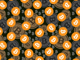 Bitcoin Cotton Fabric by Sykel-Bitcoin Emblem Logo Allover