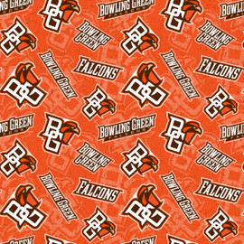 Bowling Green State University Falcons Cotton Fabric with Tone On Tone Print Bowling Green State University Falcons Cotton Fabric with Tone On Tone Print