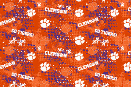 Clemson University Tigers Cotton Fabric with Splatter Print Clemson University Tigers Cotton Fabric with Splatter Print