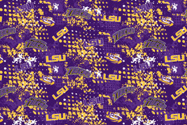 Louisiana State University LSU Tigers Cotton Fabric with Splatter Print Louisiana State University LSU Tigers Cotton Fabric with Splatter Print