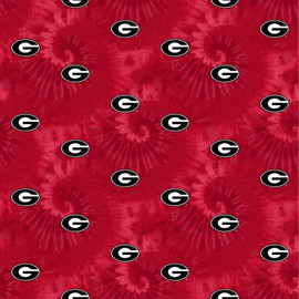 University of Georgia Bulldogs Cotton Fabric with Tye Dye Print University of Georgia Bulldogs Cotton Fabric with Tye Dye Print