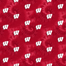 University of Wisconsin Badgers Cotton Fabric with Tye Dye Print University of Wisconsin Badgers Cotton Fabric with Tye Dye Print