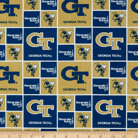 Georgia Tech Yellow Jackets Cotton Fabric with Geometric Print Georgia Tech Yellow Jackets Cotton Fabric with Geometric Print