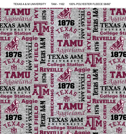 Texas A M University Fleece Fabric With Verbaige Pattern Sold By The Yard
