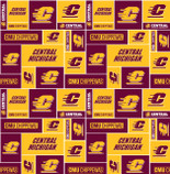 University of Central Michigan Chippewas Fabric Super Soft Fleece Classic Geometric Design-Sold by the Yard