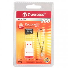 Used Transcend 2GB micro SD Memory Card with P3 Card Reader