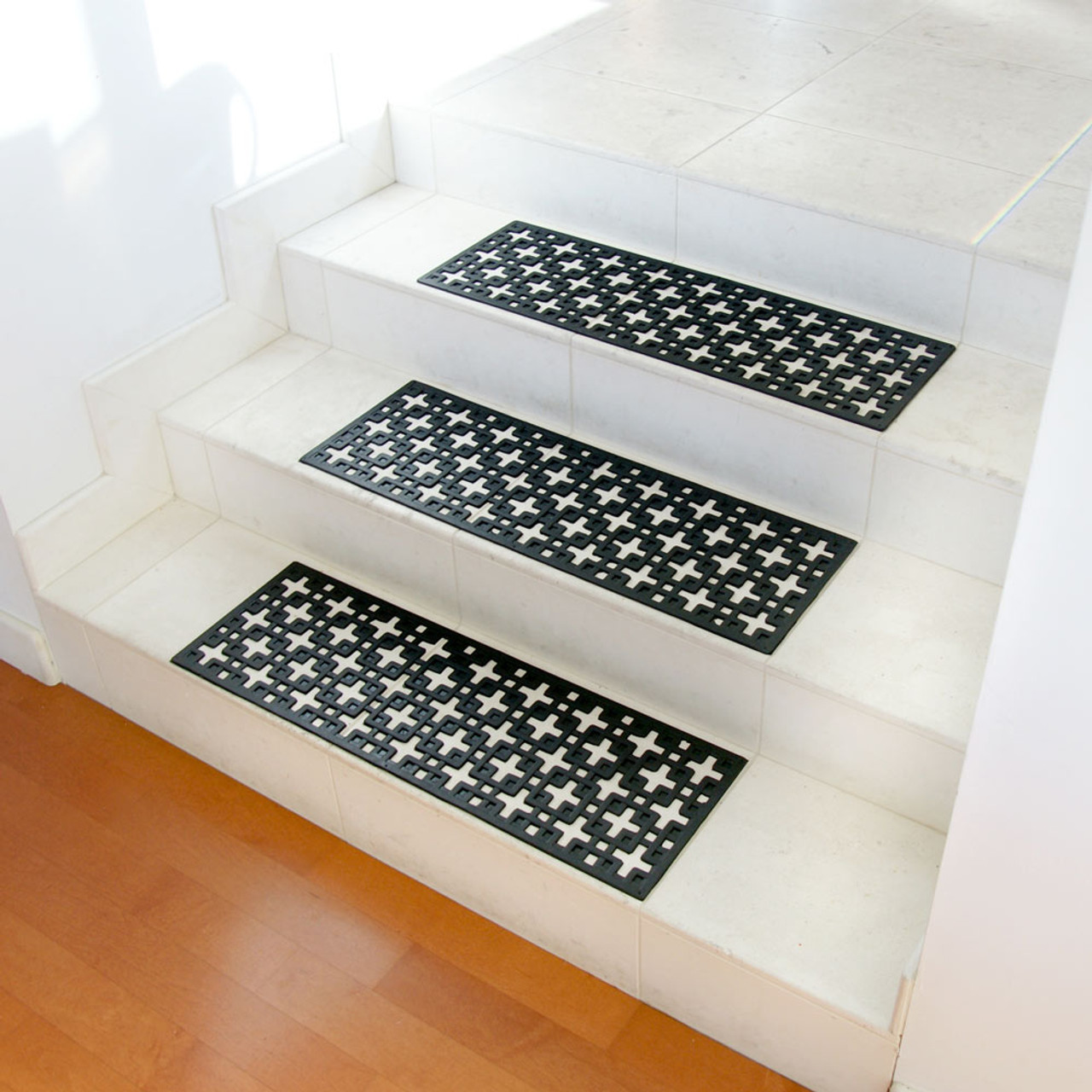 jxgzyy Set of 5 Rubber Stair Treads Outdoor Indoor Mats 75 x 25cm Non-Slip Step Stair Pads Entrance Mat for Home or Commercial Use Black 