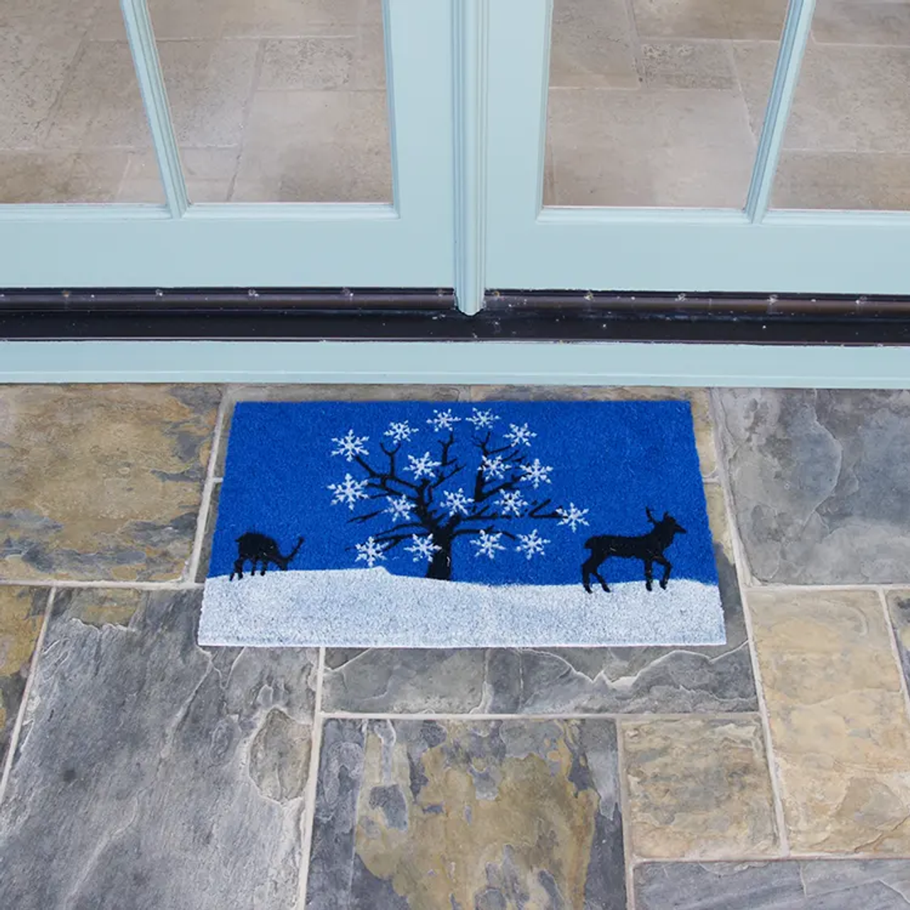 Snowman Mat Blue Rugs Merry Christmas Doormat Winter Door Mat Outdoor &  Indoor Rug for Christmas Decorations 30 X 17