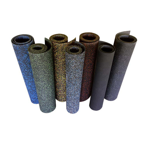 Multi-color standing rolls of Elephant Bark Rubberized Flooring