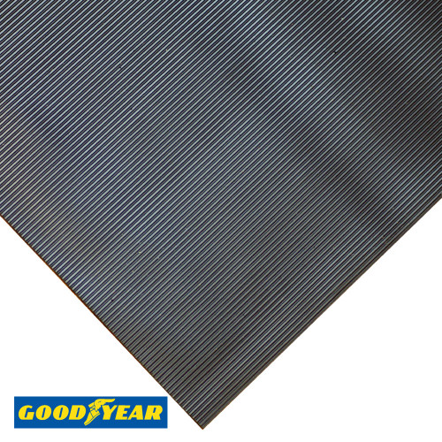 Corner view of Black Goodyear Fine-Rib Corrugated Rubber Mat