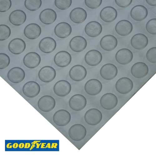 Corner view of Dark Gray Goodyear Coin-Top Rubber Mat