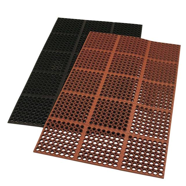 Red Dura Chef kitchen mat on top of a black one