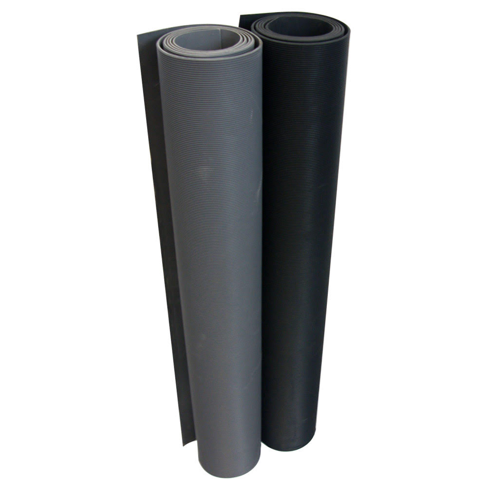 Two Standing Rolls of Goodyear Fine-rib TPE rolls, one in black, and one in gray