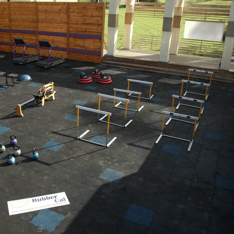 Outdoor gym on rubber interlocking tile floor