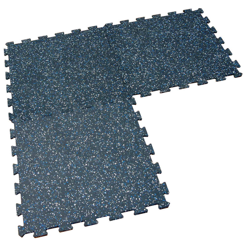 Three Blue and White Speckled Goodyear ReUz Tiles Connected