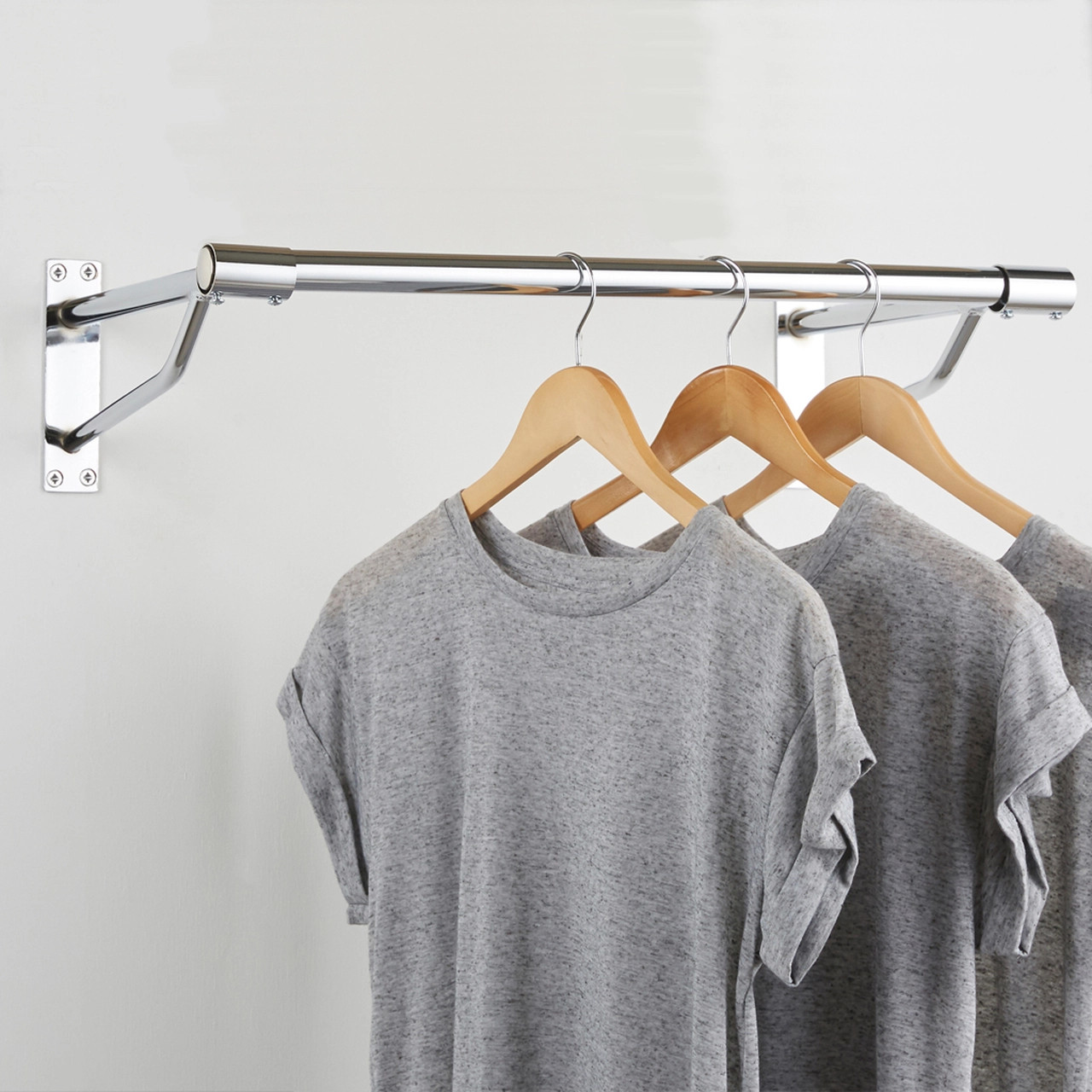 2m Heavy Duty WallMounted Hanging Clothes Rail with 3 Support Arms