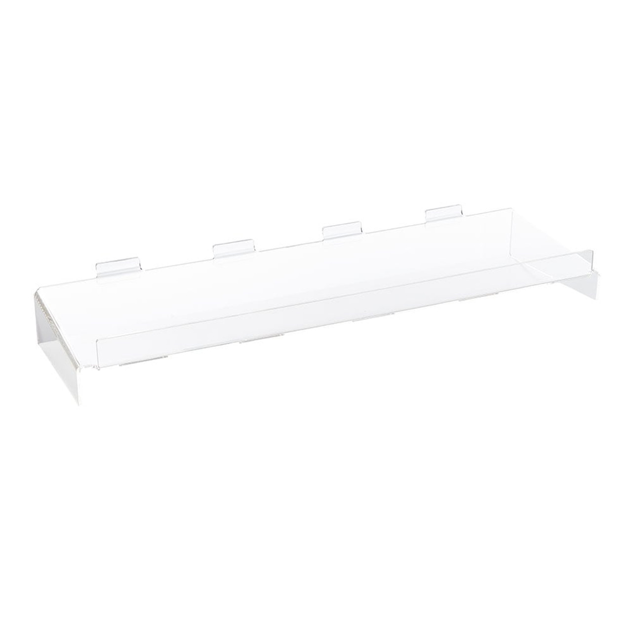 Clear Acrylic Slatwall Shelf with Front Lip and Side Supports W600 x