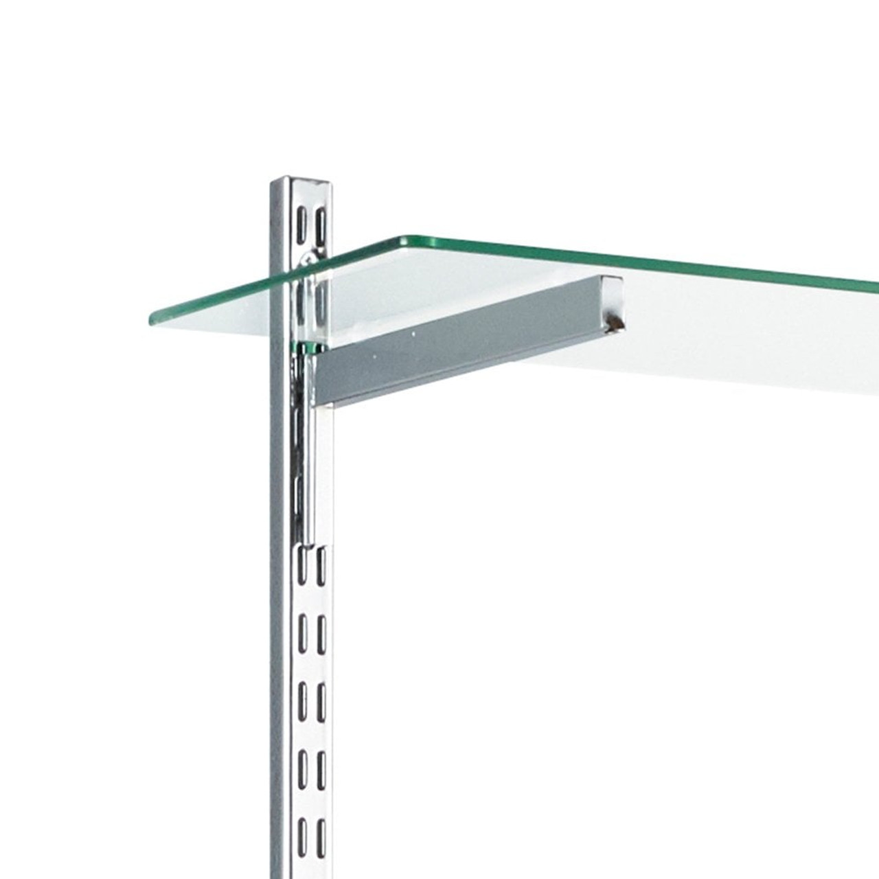 Chrome Twin Slot Shelf Bracket for Level Glass Shelves - L250 & 300mm