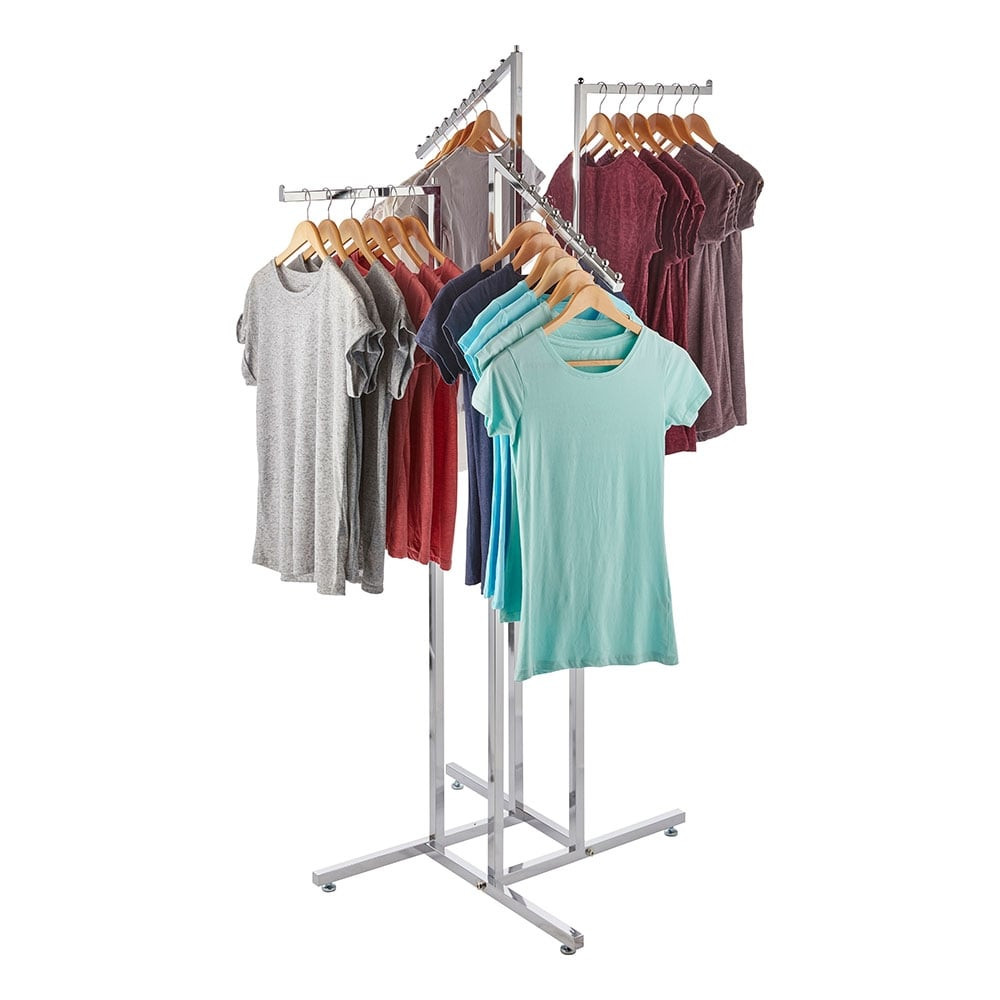 Chrome Clothes Rail Display Stand Straight Sloping Arms