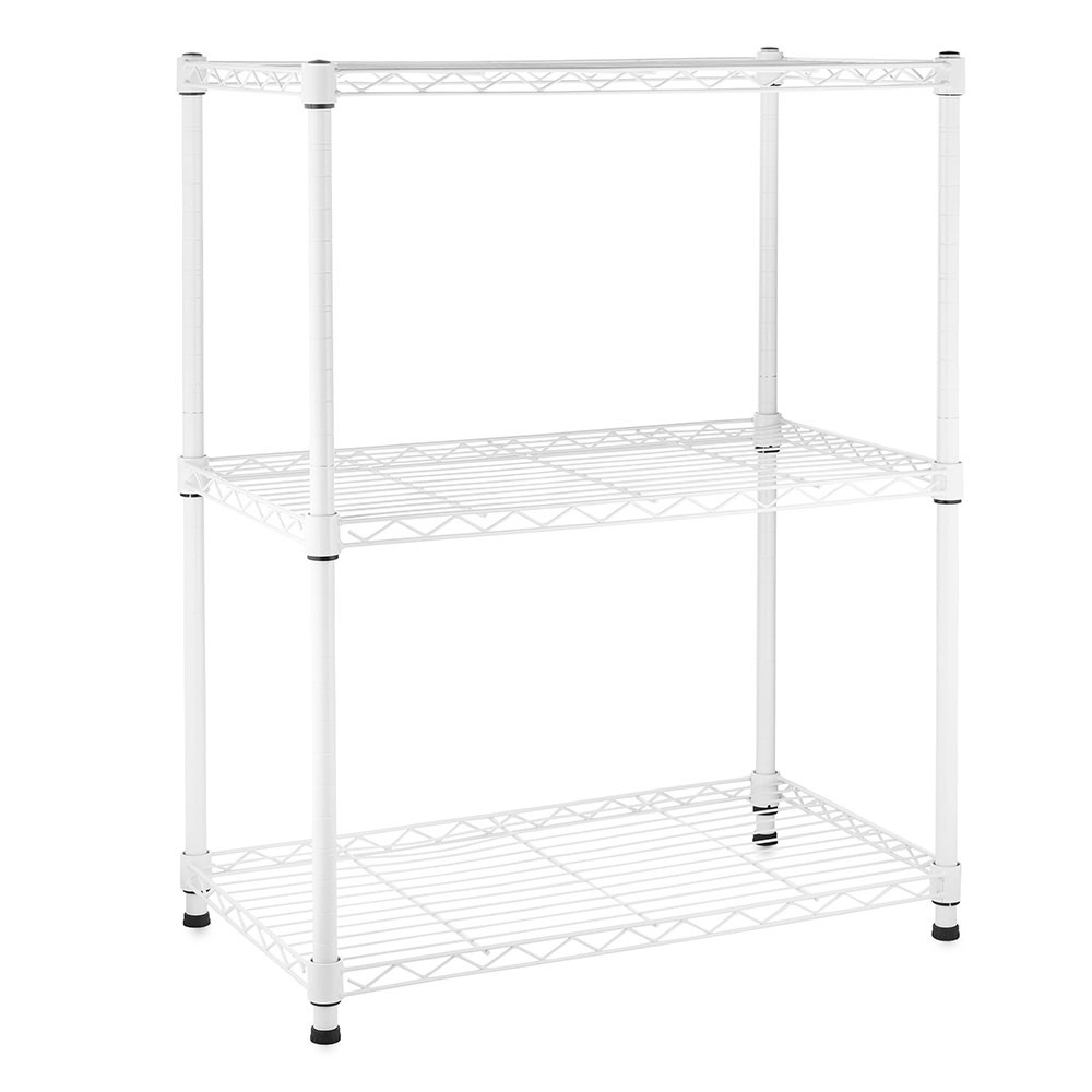 3 Tier Chrome White Wire Shelf Unit with Wheels H820mm x W600 x D350 mm
