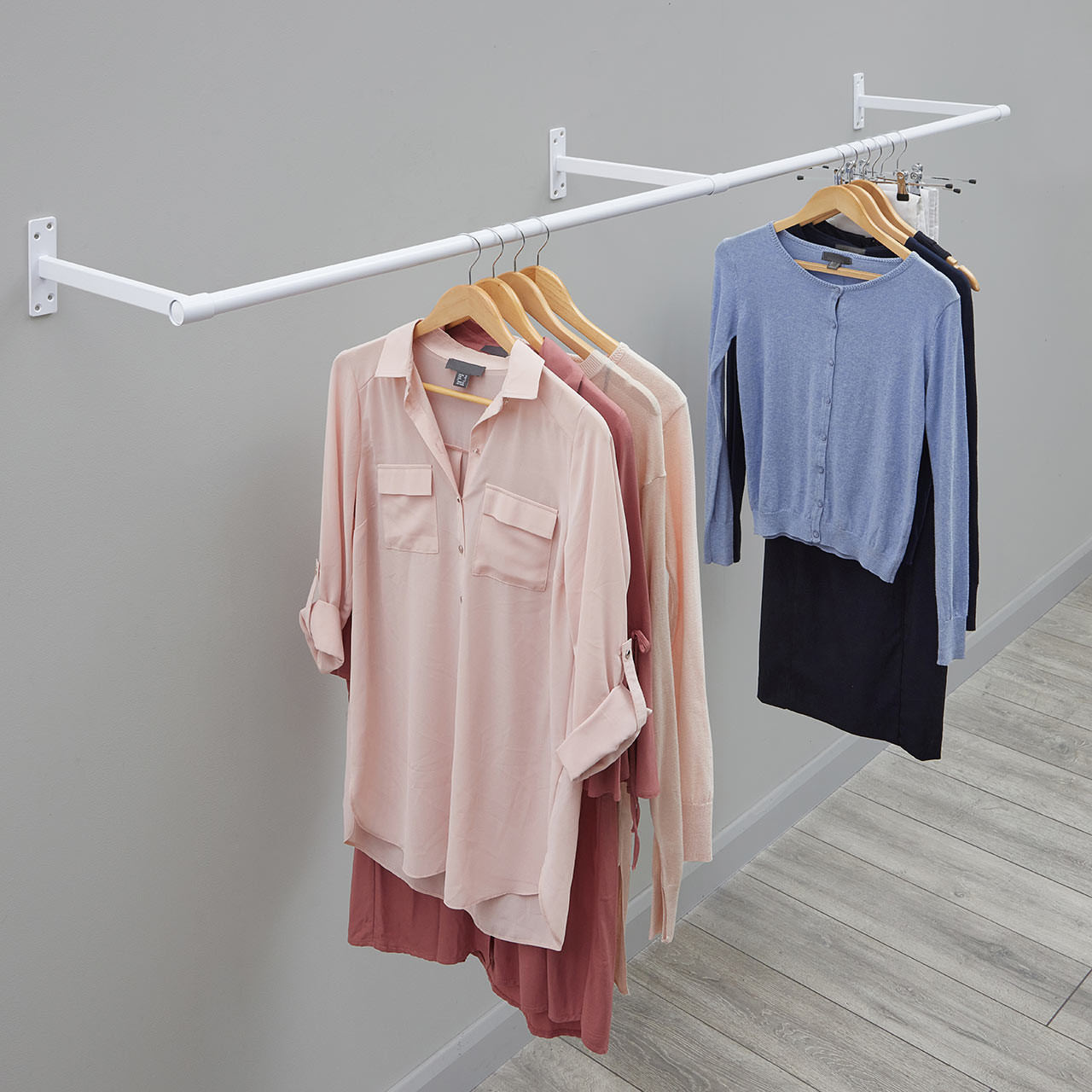 2m Gloss White Wall-Mounted Hanging Clothes Rail with Support Arms