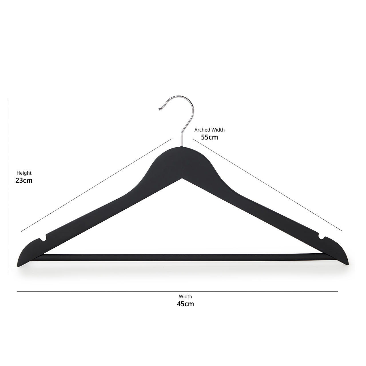 Soft-Touch Non-Slip Black Wooden Suit Hangers with Trouser Bar and