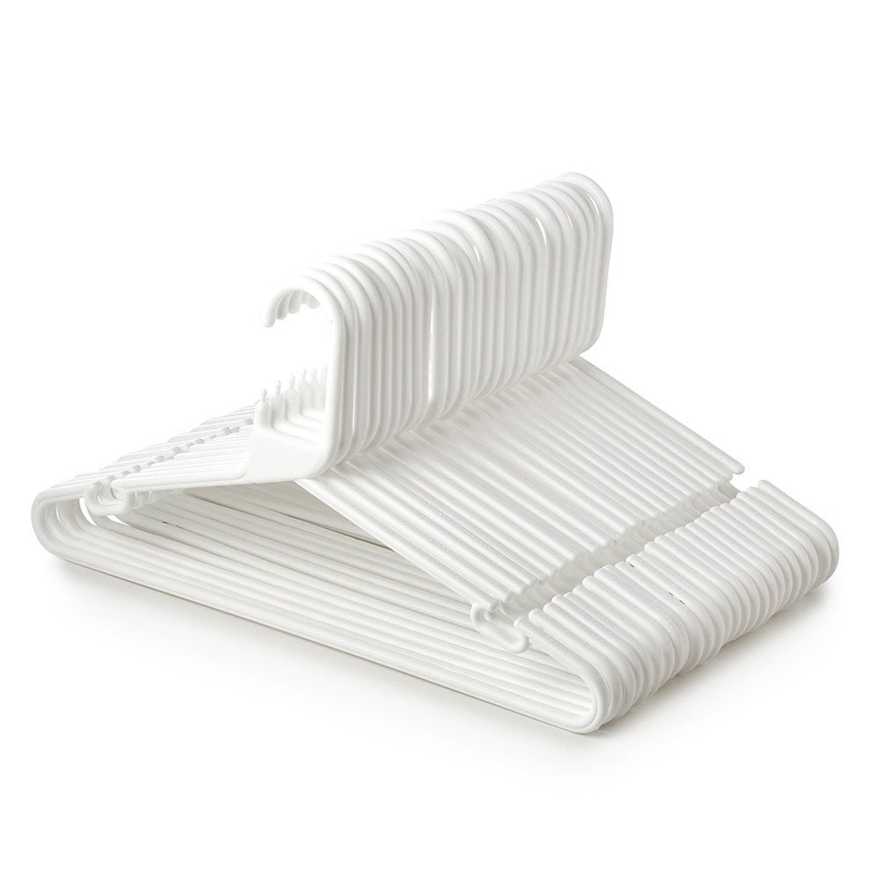 White Heavy-Duty Plastic Hangers with Trouser Bar and Shoulder