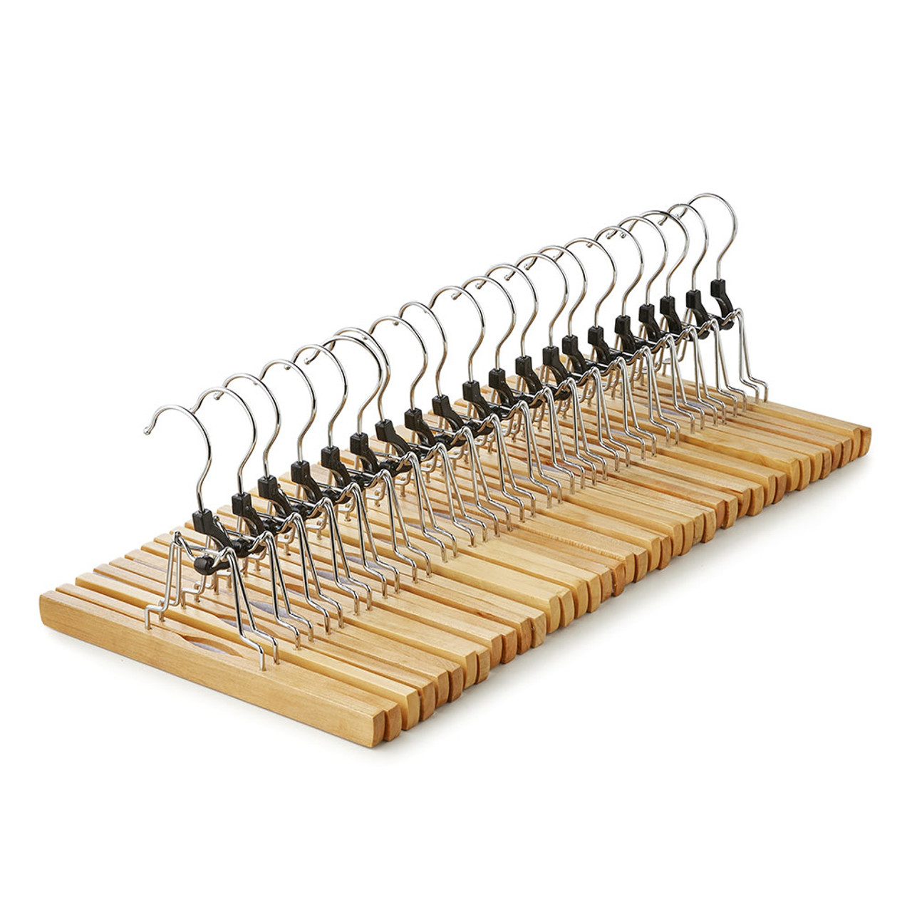 Wooden Pants Hangers with Clips 10 Pack Non Slip Skirt Hangers Smooth  Finish Solid Wood JeansSlack Hanger with 360 Swivel Hook  Pants Clip  Hangers for Skirts Slacks  Clamp Hangers 