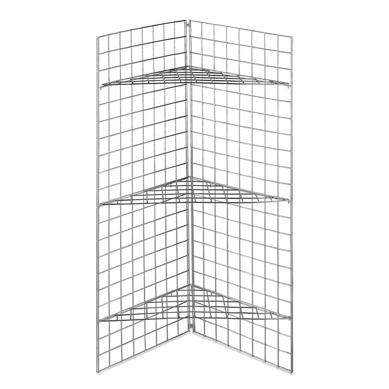 5ft Freestanding Grid Mesh Display Bundle With 2 x Panels, 3 x Wire Shelves  - Each side: H1520 x W610mm