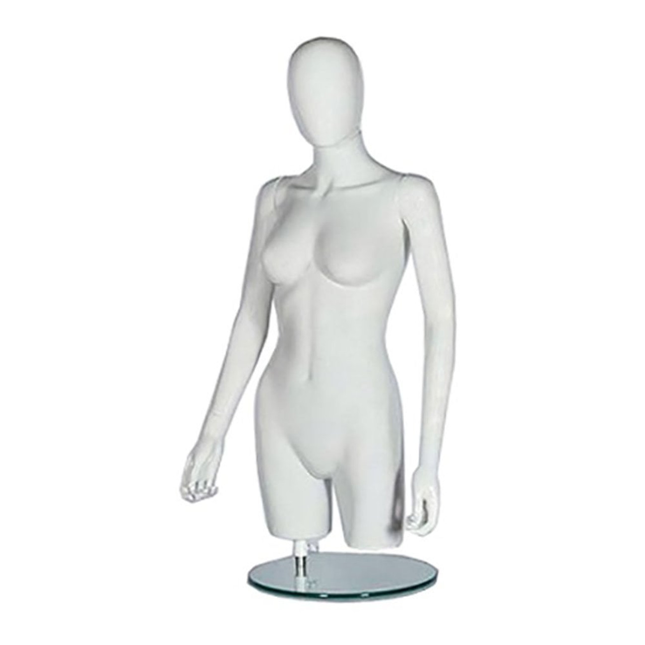 Headless Half Body Round Female Torso Mannequin - Arms on sided With Stand  - Matte White