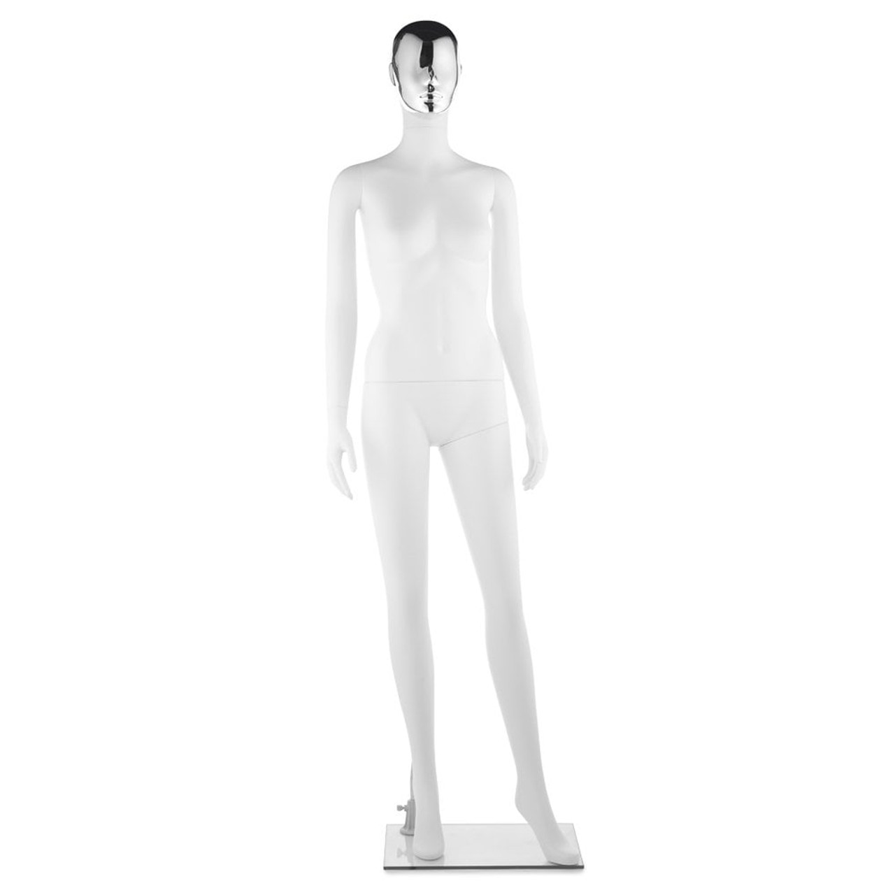 Impact Mannequin 04 Female Gloss White 1 Gold Face 1 Silver Face Leg Forward Position Height 1800mm Impact Mannequin 04 Female Gloss White 1 Gold Face 1 Silver Face Leg Forward Position Height 1800mm